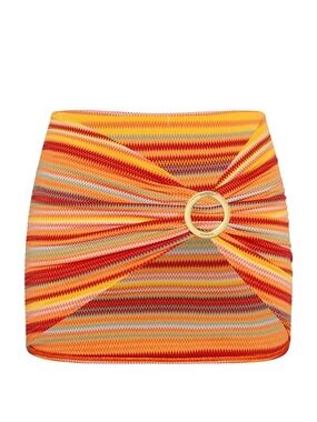 MONDAY SWIM! Striped Orange Multicolor Knit Mini Skirt with Ring Detail